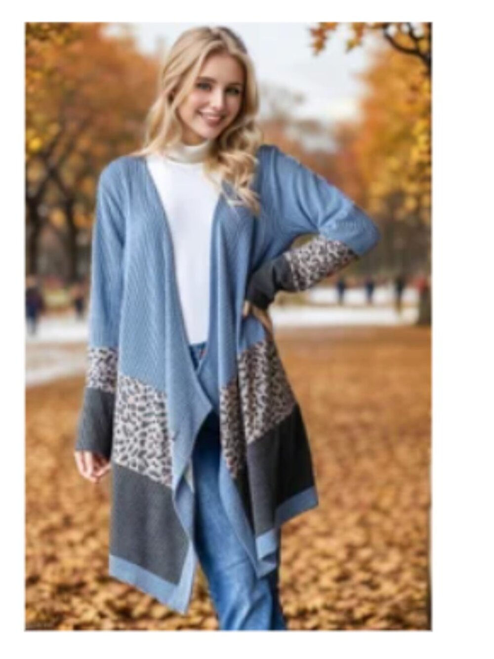NEW HEIMISH USA Long Sleeve Urban Ribbed Animal Open Cardigan LARGE